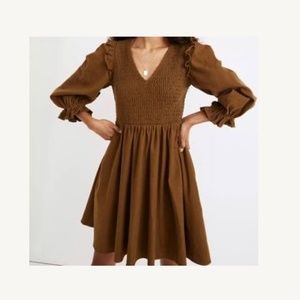 Madewell flannel vneck lucie smocked mini dress